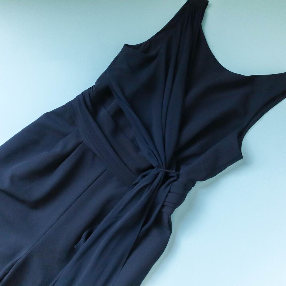Eliza J Navy Sleeveless V Neck Wide Leg Jumpsuit Size 8 Chiffon Formal - Picture 3 of 10